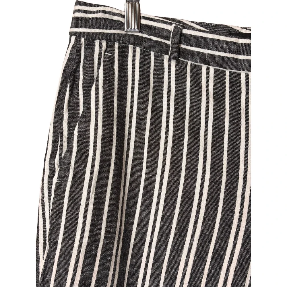 Banana Republic Womens Avery Pants 6 Gray White Striped Linen Blend Coastal